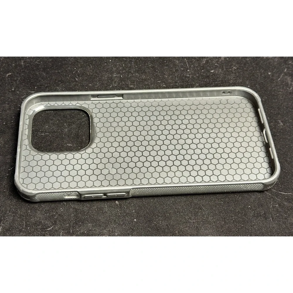 iPhone 14 Pro Max Case: Brown Faux Leather, Honeycomb Shockproof, Gray Frame